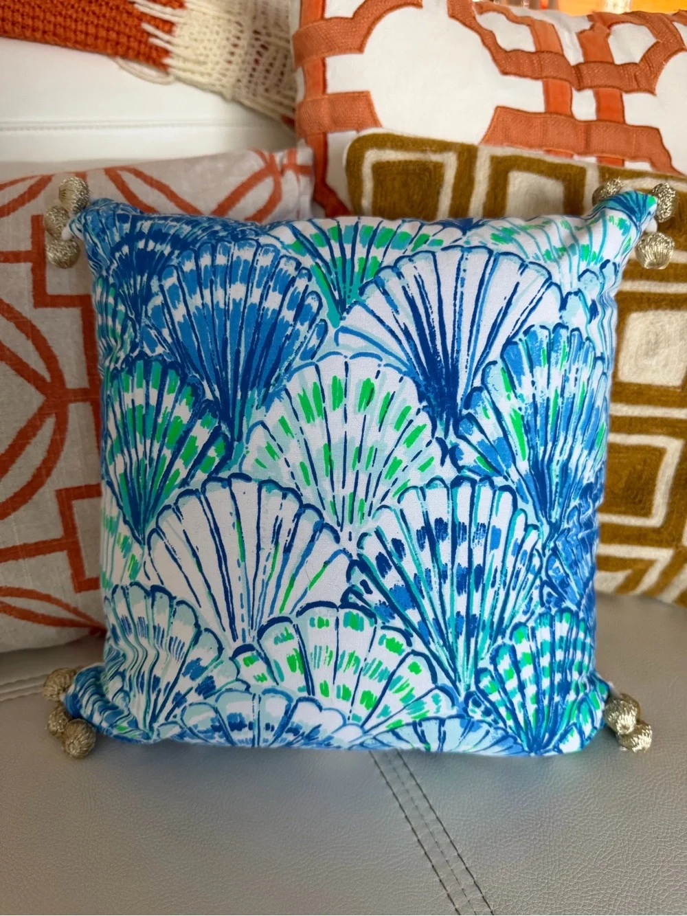 Lilly Pulitzer Seeing Stars Embroidered Gold Starfish Pillow reversible
